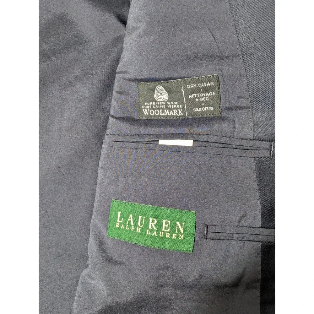 Lauren Ralph Lauren‎ Blazer Mens 46L Navy Blue 100% Wool Gold Button Coat
